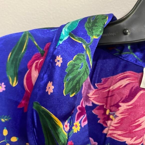 VTG 90s Floral Satin Pajama Top Size S Silky Boxy Button Blouse Boho - Picture 3 of 8